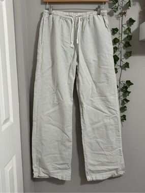 John Galt Sage Green Striped Linen Pants
